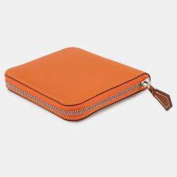 Pre Owned Hermes Azap Compact Silk In Orange Epsom