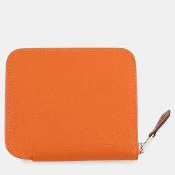 Pre Owned Hermes Azap Compact Silk In Orange Epsom