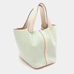 Pre Owned HERMES Picotin Rock PM Lucky Daisy Handbag Swift leather Vert Nata SHW 