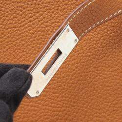 Pre Owned Hermes Kelly 32 Gold Togo Calfskin Leather Top Handle Bag