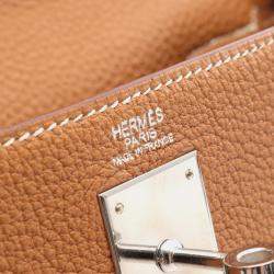 Pre Owned Hermes Kelly 32 Gold Togo Calfskin Leather Top Handle Bag