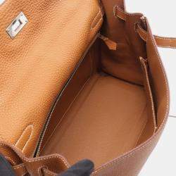 Pre Owned Hermes Kelly 32 Gold Togo Calfskin Leather Top Handle Bag
