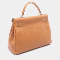 Pre Owned Hermes Kelly 32 Gold Togo Calfskin Leather Top Handle Bag