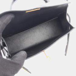 Pre Owned Hermes Mini Kelly II 20 Black Box Calfskin Leather Gold Hardware Top Handle Bag