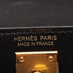 Pre Owned Hermes Mini Kelly II 20 Black Box Calfskin Leather Gold Hardware Top Handle Bag