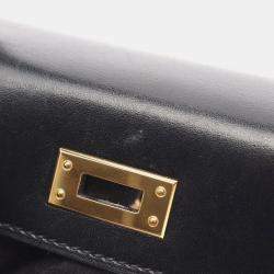 Pre Owned Hermes Mini Kelly II 20 Black Box Calfskin Leather Gold Hardware Top Handle Bag