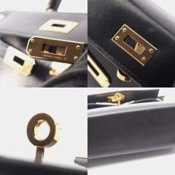 Pre Owned Hermes Mini Kelly II 20 Black Box Calfskin Leather Gold Hardware Top Handle Bag