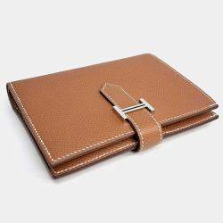 Pre Owned Hermes Gold Leather Beane Wallet (U)