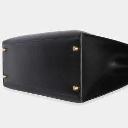 Pre Owned Hermes Vintage Kelly 35 Black Box Calfskin Leather Sellier Top Handle Bag