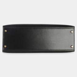 Pre Owned Hermes Vintage Kelly 35 Black Box Calfskin Leather Sellier Top Handle Bag