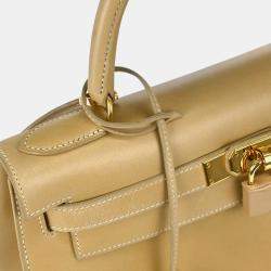 Pre Owned Hermes Kelly 28 Beige Box Calfskin Leather Sellier Top Handle