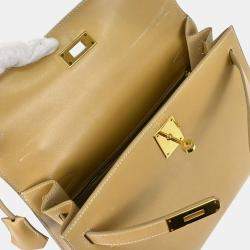 Pre Owned Hermes Kelly 28 Beige Box Calfskin Leather Sellier Top Handle