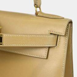 Pre Owned Hermes Kelly 28 Beige Box Calfskin Leather Sellier Top Handle