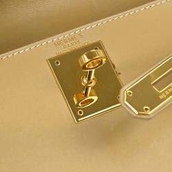 Pre Owned Hermes Kelly 28 Beige Box Calfskin Leather Sellier Top Handle