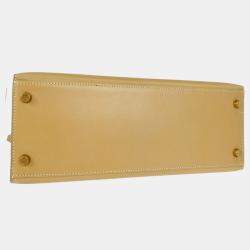 Pre Owned Hermes Kelly 28 Beige Box Calfskin Leather Sellier Top Handle
