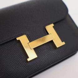 Pre Owned Hermes Constance Slim Noir Epsom Calfskin Leather Wallet