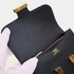Pre Owned Hermes Constance Slim Noir Epsom Calfskin Leather Wallet
