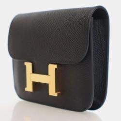 Pre Owned Hermes Constance Slim Noir Epsom Calfskin Leather Wallet