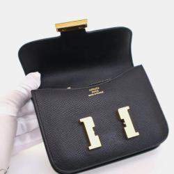 Pre Owned Hermes Constance Slim Noir Epsom Calfskin Leather Wallet