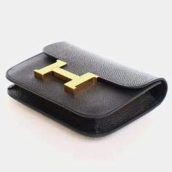 Pre Owned Hermes Constance Slim Noir Epsom Calfskin Leather Wallet