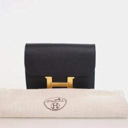 Pre Owned Hermes Constance Slim Noir Epsom Calfskin Leather Wallet