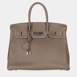 Pre Owned Hermes Birkin 35 Etoupe Togo Calfskin Leather Top Handle Bag