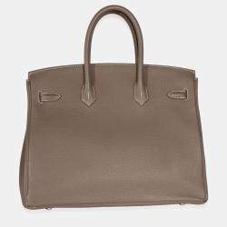 Pre Owned Hermes Birkin 35 Etoupe Togo Calfskin Leather Top Handle Bag