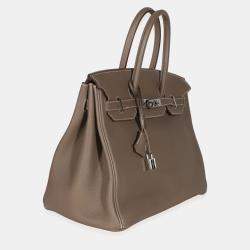 Pre Owned Hermes Birkin 35 Etoupe Togo Calfskin Leather Top Handle Bag