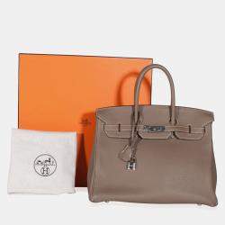Pre Owned Hermes Birkin 35 Etoupe Togo Calfskin Leather Top Handle Bag