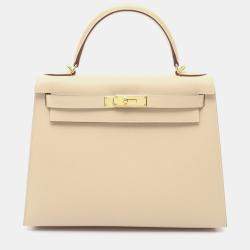Pre Owned Hermes Kelly 28 Craie Epsom Leather Gold Hardware Sellier Top Handle Bag