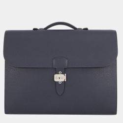 Hermes Sac Adepesh 41 Blue Nuit Togo Calfskin Leather Briefcase Bag