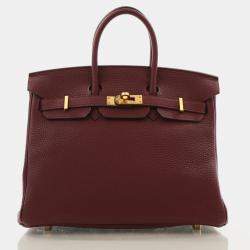 Pre Owned Hermes Birkin 25 Bordeaux Togo Calfskin Leather Top Handle Bag