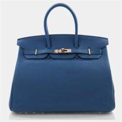 Pre Owned Hermes Birkin 35 Mykonos Togo Calfskin Leather Top Handle Bag