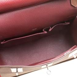 Pre Owned Hermes Gold/Bordeaux Clemence Leather Jypsiere 28 Bag