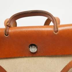 Pre Owned Hermes Tan/Beige Canvas and Leather 2 in 1 Herbag 39 Bag