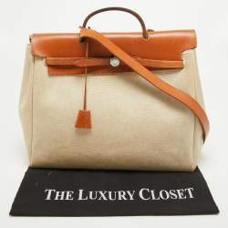 Pre Owned Hermes Tan/Beige Canvas and Leather 2 in 1 Herbag 39 Bag