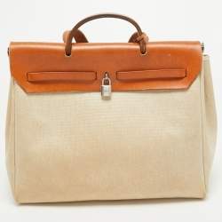 Pre Owned Hermes Tan/Beige Canvas and Leather 2 in 1 Herbag 39 Bag