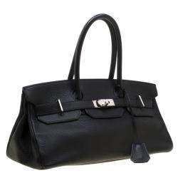 Hermes Black Clemence Leather Palladium Hardware Shoulder Birkin 42 Bag