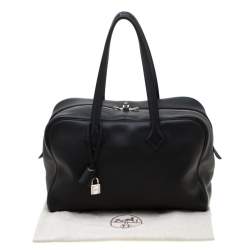 Pre Owned Hermes Black Leather Victoria II Fourre Tout 35 Bag