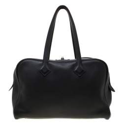 Pre Owned Hermes Black Leather Victoria II Fourre Tout 35 Bag