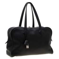Pre Owned Hermes Black Leather Victoria II Fourre Tout 35 Bag