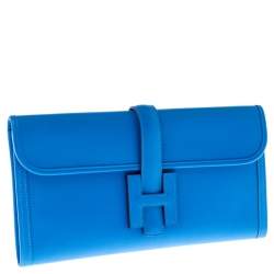 Pre Owned Hermes Blue Brighton Swift Leather Elan 29 Jige Clutch