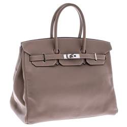 Hermes Etoupe Swift Leather Palladium Hardware Birkin 35 Bag