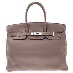 Hermes 35cm Etoupe Swift Leather Birkin Bag with Palladium