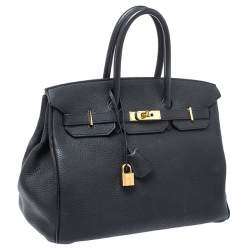 Hermes Black Fjord Leather Gold Hardware Birkin 35 Bag