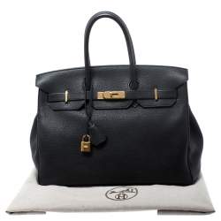 Hermes Black Fjord Leather Gold Hardware Birkin 35 Bag