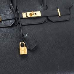 Hermes Black Fjord Leather Gold Hardware Birkin 35 Bag