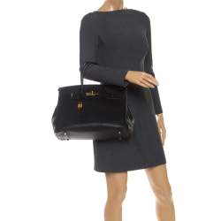 Hermes Black Fjord Leather Gold Hardware Birkin 35 Bag