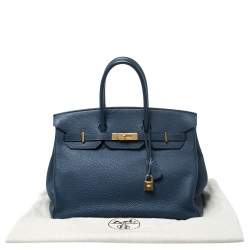 Hermes Blue De Malte Togo Leather Gold Hardware Birkin 35 Bag