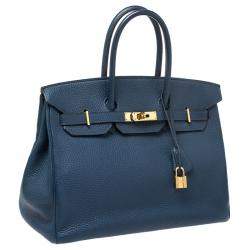 Hermes Blue De Malte Togo Leather Gold Hardware Birkin 35 Bag